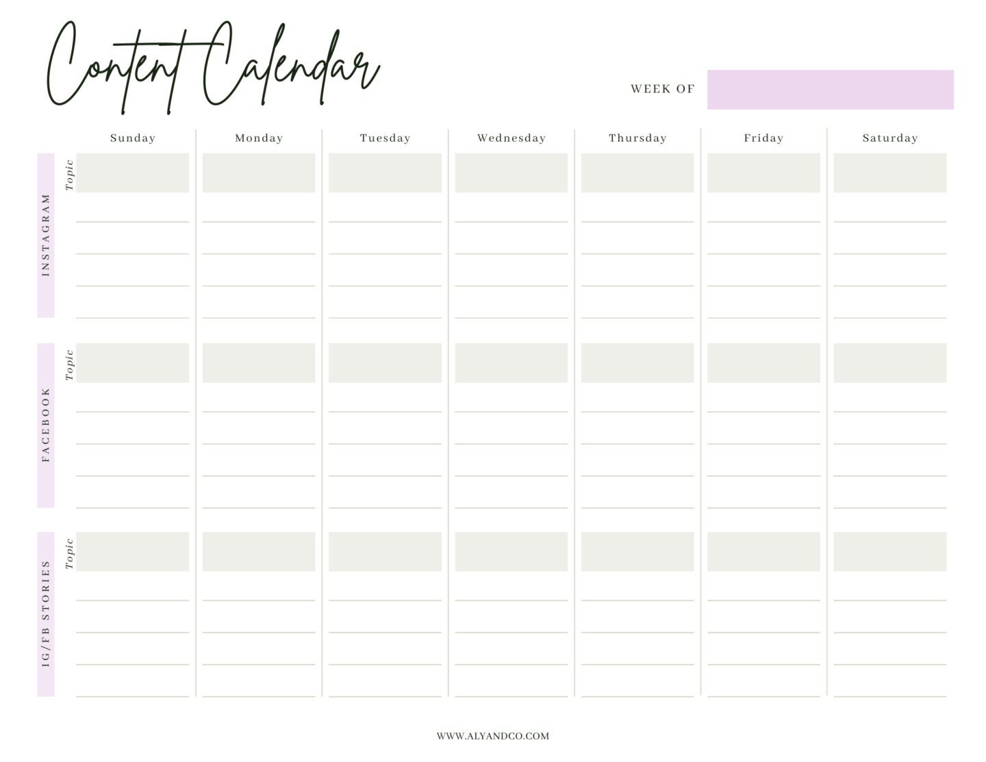 Free Content Calendar & Instagram Posting Check List - Aly & Co.